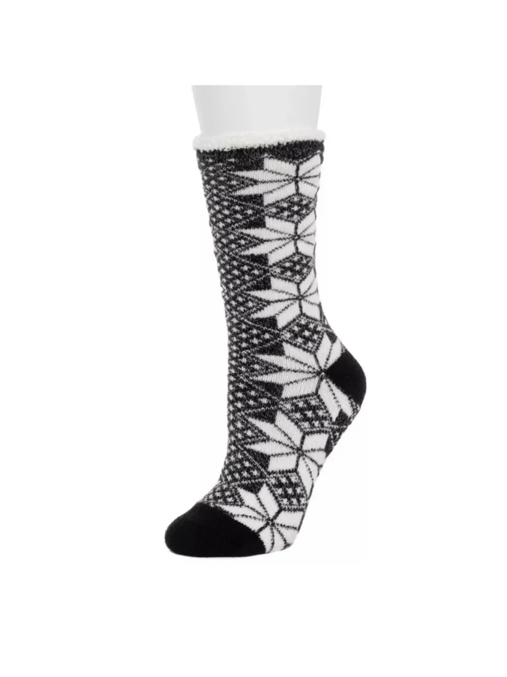 Cuddl Duds snowflake theme slipper socks with grips 9-11 black white